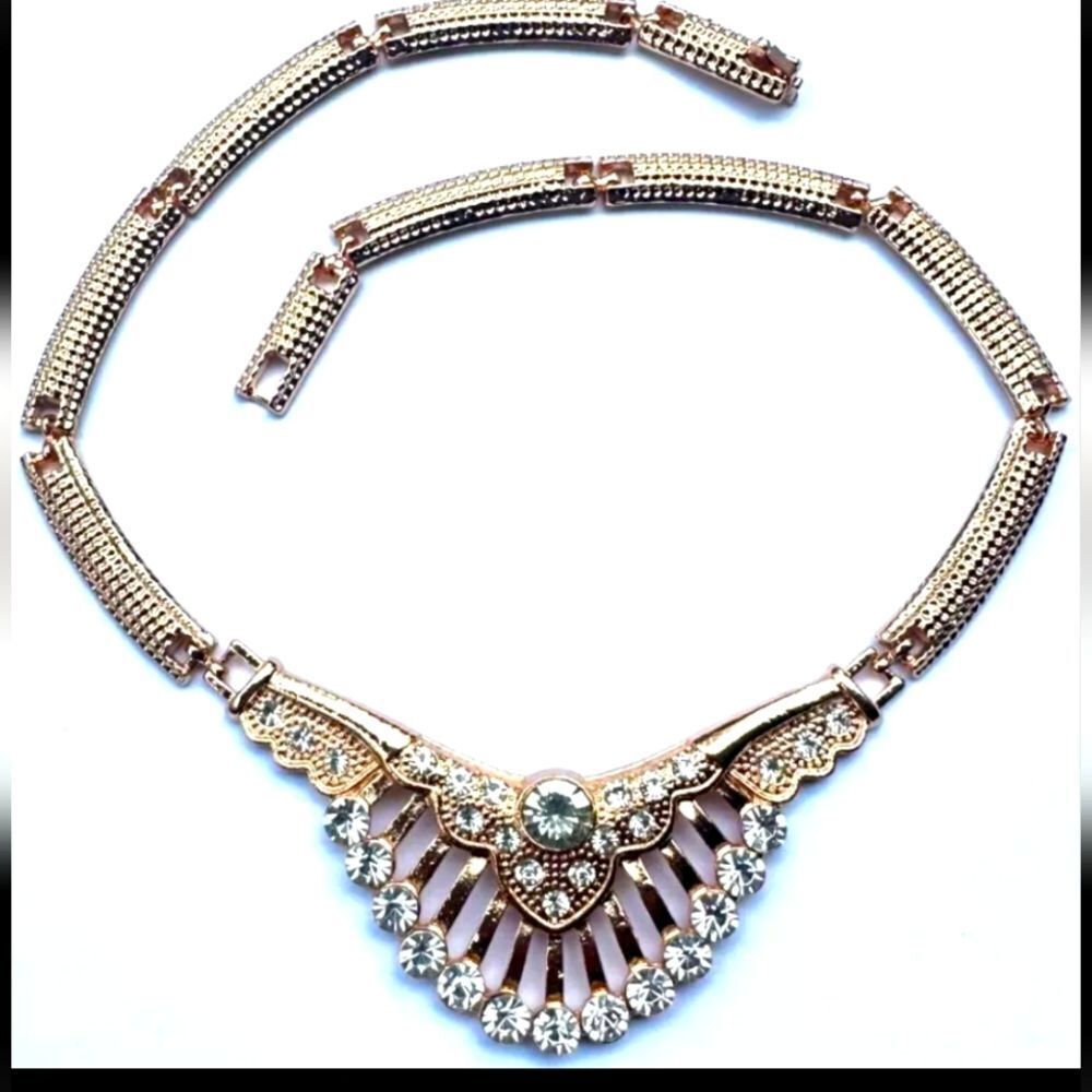 Jewelry New Statement Necklace Gold Chain Large Rhinestone Bib Linked Goddess